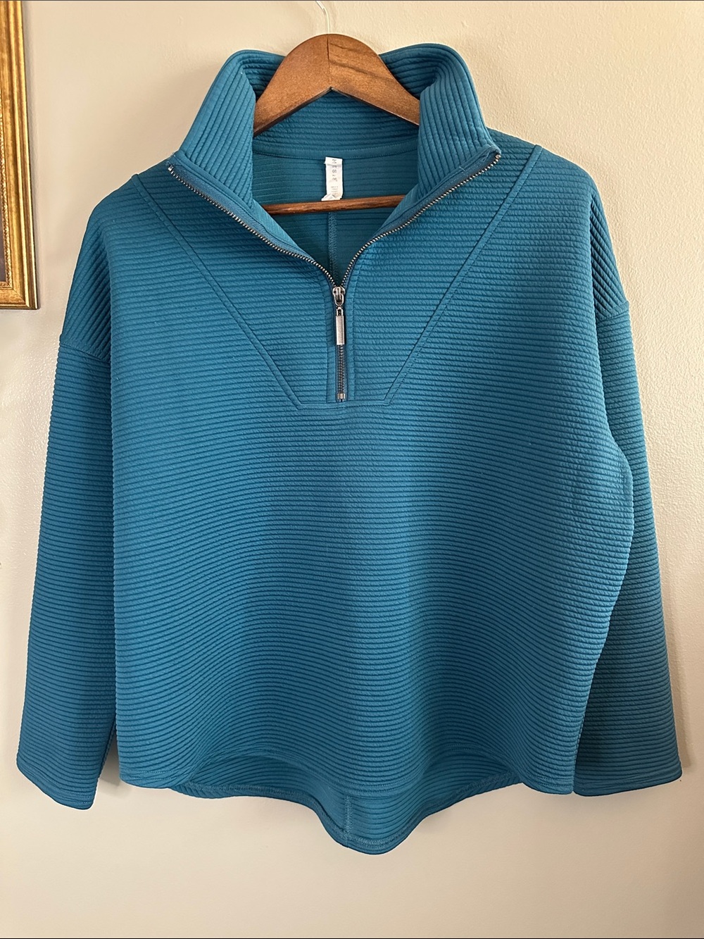 Kinesis XS Teal Textured Quarter Zip Pullover Mock Neck Active Stretch Top - Picture 5 of 9